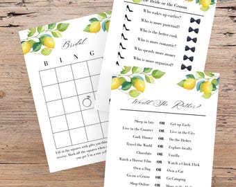 Lemon Themed Bridal Shower Games - Bingo, Guess Who? Would she rather?