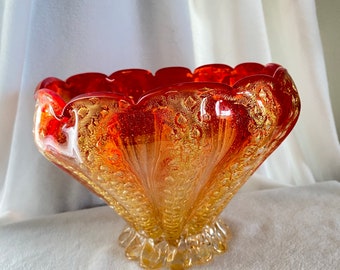 Barovier Toso Cordonato Oro w/ Bubbles Large Murano Glass Compote