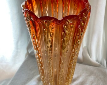 Huge Barovier Toso Cordonato Oro w/ Bubbles Large Murano Glass Vase