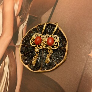 Red Porcelain Tassel Earring - Gold Plated Material - Gift Ideas - Dainty Jewelry