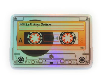 Sticker Holographique Cassette Mixtape LOFI High Rollers Mixtape des années 80, 80, nostalgie, vibrations arc-en-ciel de vague de synthé, amour de la musique