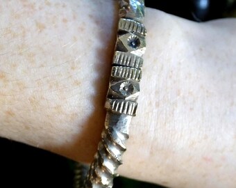 Unique Heavy Tribal Silver Bedouin Twist Bangle Bracelet Saharan Yemen Berber Geometric Middle Eastern North Africa - 64g