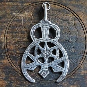 Vintage/Antique High-Grade Fine Silver Libyan Tunisian 2.8" x 1.5" Salhat Amulet Pendant - Stamped - Authentic Berber Amazigh Tribal Jewelry