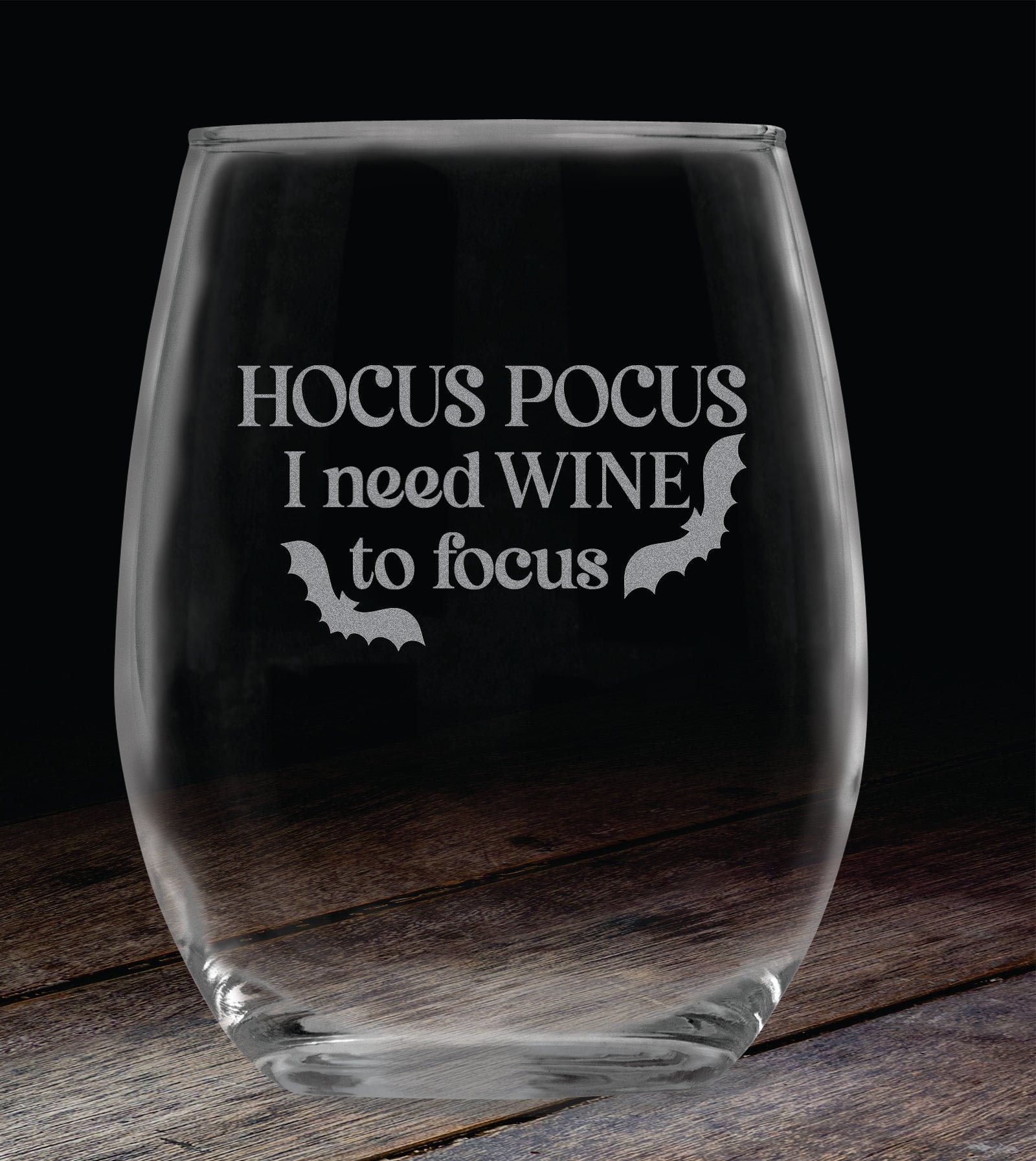 Stemless Wine Glass With Hocus Pocus I Need Wine To Focus Design Iridescent Rainbow
