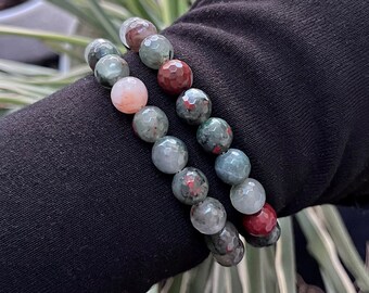 Bracciale con perline sfaccettate di pietra del sangue / Bracciale elasticizzato in pietra del sangue / Bracciale in cristallo di pietra del sangue
