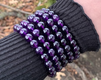 Amethyst Beaded Bracelet / Stretch Amethyst Bracelet / Amethyst Crystal Bracelet