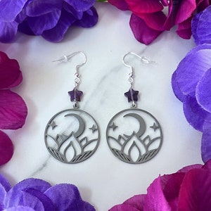 Lotus Blume Kristall Ohrringe / Amethyst Stern Ohrringe / Mond Kristall Ohrringe / Tropfen Ohrringe