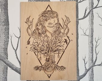The Viking Witch wood burned art piece.