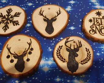 Wood-burned Christmas baubles