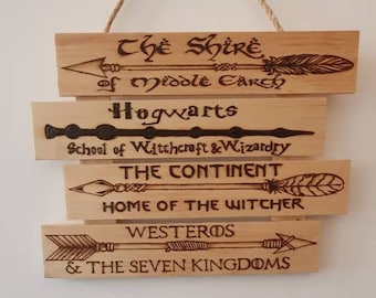 4 way fantasy world inspired wall hanging sign