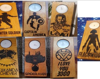 MARVEL wood-burned tealight holders