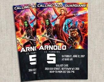 Guardians of the Galaxy Invitations, Guardians of the Galaxy Printed Invitation, Guardians of the Galaxy Printable PDF Invites, Personalised