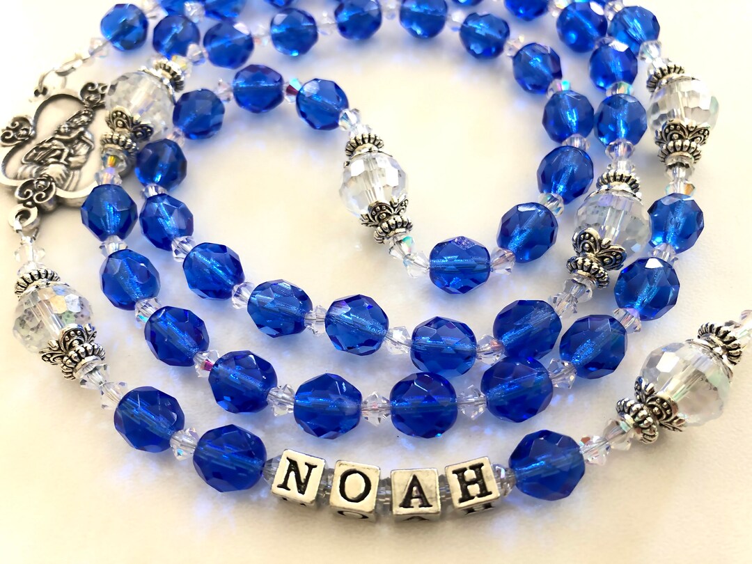 Sapphire Blue Rosary, Personalized Rosary, First Communion Rosary or ...