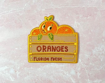 Orange bird citrus swirl Disney snack cute embroidered patch iron on design