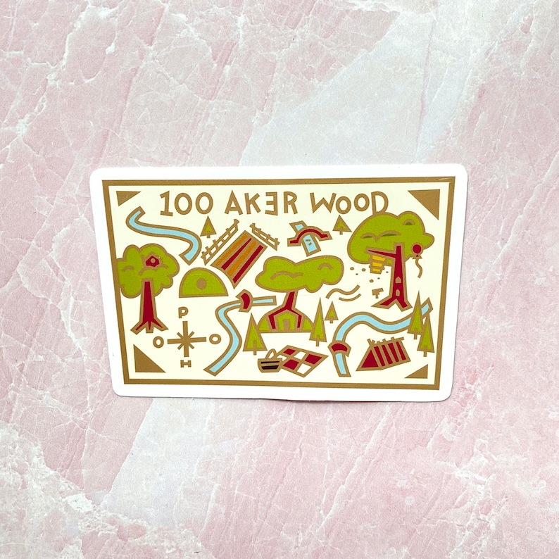Winnie the Pooh 100 acre wood map cute vinyl small sticker Etsy