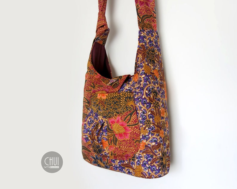 Messenger Cross Body Cloth Fabric Shoulder Bag Sling Hobo Slouch Long Adjustable Strap Lightweight Asia Batik Boho Hippie Ethnic Native