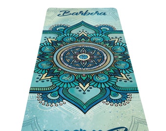 Green Mandala Yoga Mat – Natural Rubber Pilates Rug – Non-Slip Fitness Mat, Y169
