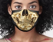 Gold Skull Face Mask, Sugar Skull Protective Masks, Washable Face Covers with filter pocket, 77