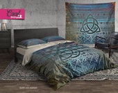 Celtic Triangle Bedding Set, Tribal Knot Duvet Cover Set, Bohemian Duvet Covers, Full Queen King Bedding, Celtic Tribal Bed Covers 150