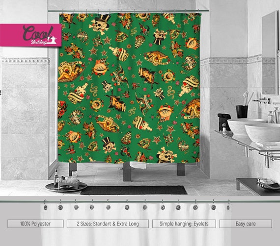 Vintage Tattoo Shower Curtain Standard Size American Old Etsy