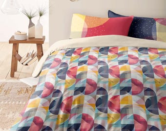Abstract Geometric Duvet Cover Set: Colorful Modern Bedding, B273