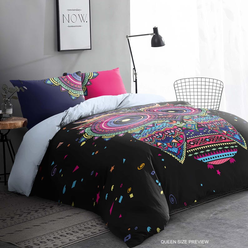 Süsses Eulen Bettwäsche Set – Boho Bettbezug mit Kissenbezügen – Boho Eulen Tagesdecke – Skurriler Schlafzimmer Stil, B148 Bild 2
