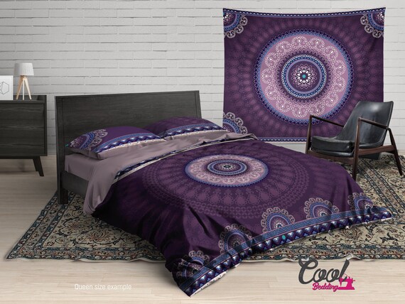 Purple Mandala Duvet Cover Boho Chic Bedding Bohemian Etsy