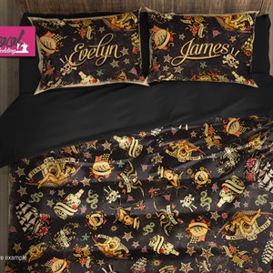 Vintage Bedding Set - Monogram Comforter for American Style Bedroom - Old School Duvet Cover by CoolBedding, B145