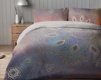 Chic Home Mandala Duvet Cover Set – Boho Chic Comforter Set with Pillow Covers – Bohemian Bedding for Artistic Bedrooms, B25