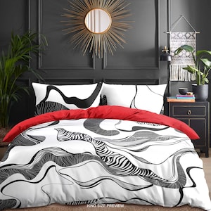Modern Black and White Bedding Set – Abstract Monochrome Duvet Cover and Minimalist Comforter – Artistic Bedroom Decor by CoolBedding, B194
