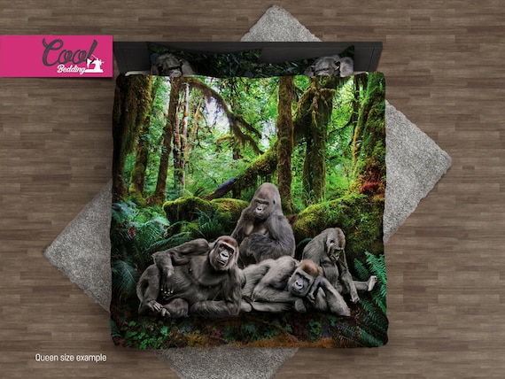 Affe Bettbezug-Set, Dschungel-Gorilla-Bettwäsche, Tiermotiv-Tröster, Wilde Natur, B154