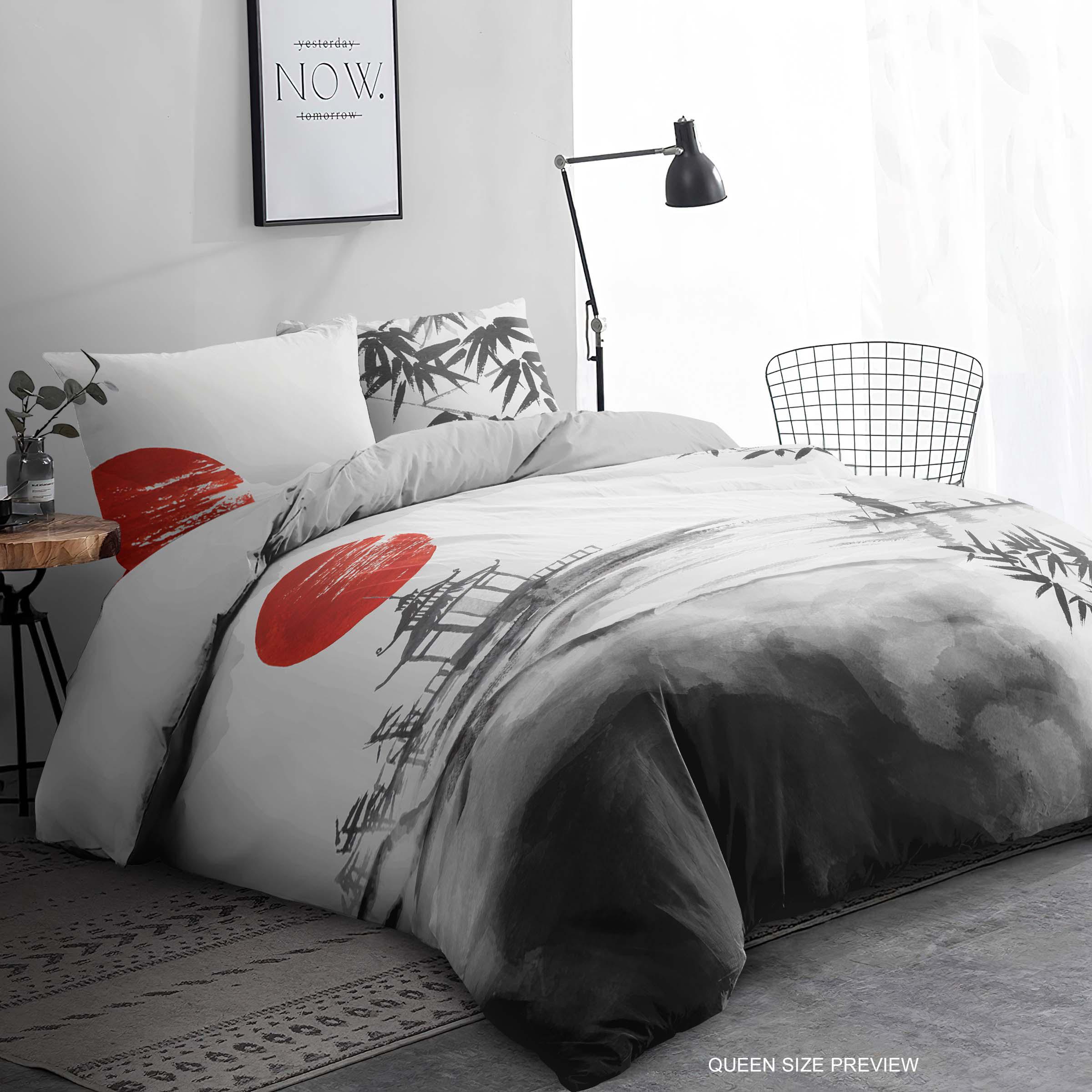 Biancheria Da Letto Giapponese Ukiyoe - Set 3 Pezzi Con Fiori Di Ciliegio, Microfibra King Size - Foto 10