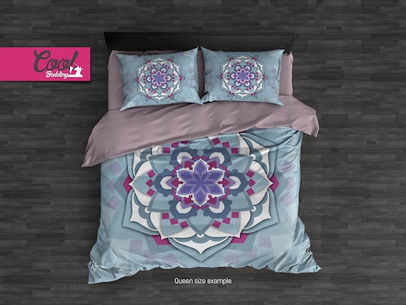 Light Blue Mandala Duvet Cover, Boho Style Bedding Set, Linen Duvet cover, Full, Queen, King Pillow Cases, 3D mandala art 01 Light Blue Mandala Duvet Cover, Boho Style Bedding Set, Linen Duvet cover, Full, Queen, King Pillow Cases, 3D mandala art 01