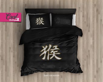 Chinese Zodiac Duvet Cover – Asian Symbol Bedding Set – Boho-Inspired Comforter – Spiritual Bedroom Decor by CoolBedding, B26