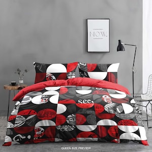 Set di biancheria da letto moderno rosso e nero – Copripiumino con grafica astratta – Design audace per l'arredamento urbano della camera da letto di CoolBedding, B276