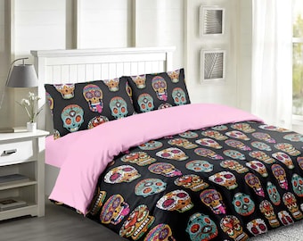 Sugar Skull Bedding Set: Gothic Microfiber Duvet Cover, B217