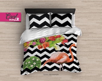 Watercolor Flamingo Duvet Cover: Pop Art Bohemian Bedding Set, B36