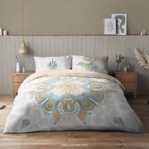 White Mandala Bedding Set – Luxury Duvet Cover and Pillow Shams – Bohemian Comforter Set – Boho Chic Bedroom Decor by CoolBedding, B21