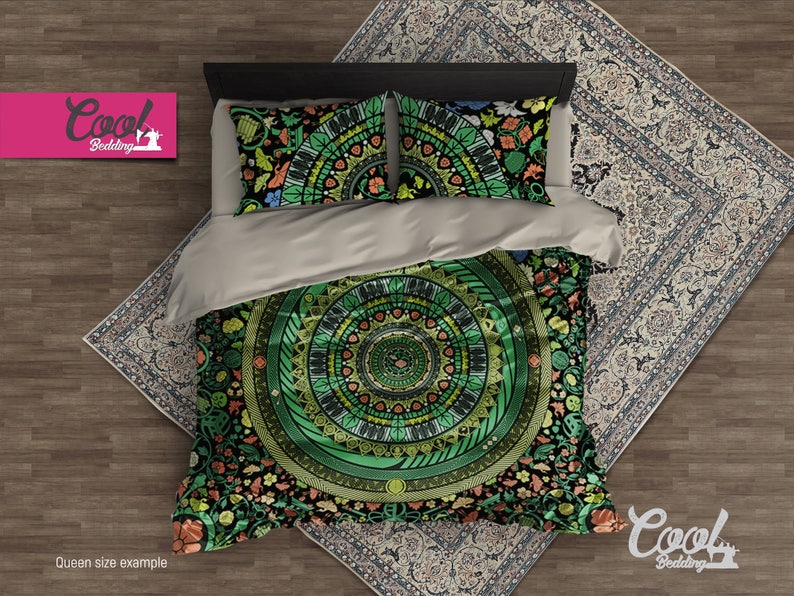 Mandala Bedding Green Duvet Cover Set Zen Garden Image 0