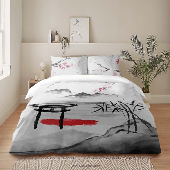 Sakura Bedding Set: Japanese Cherry Blossom Duvet Cover, B236