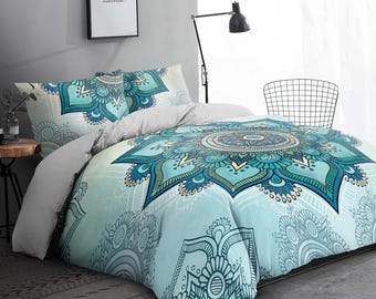 Green Mandala Duvet Cover Set: Bohemian King Size Bedding B169