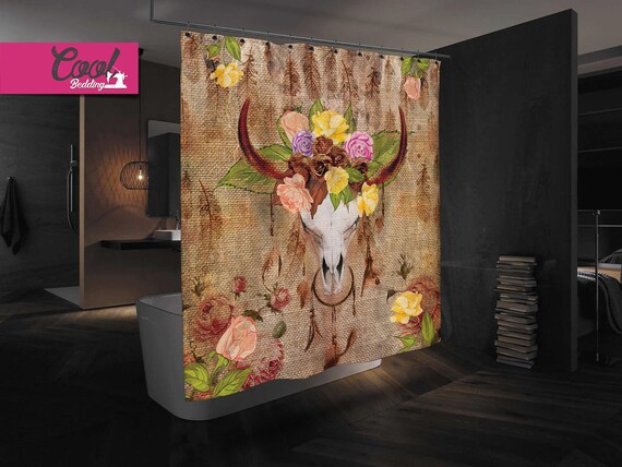 Sugar Skull Shower Curtain Bull Skull Bathroom Decor Etsy