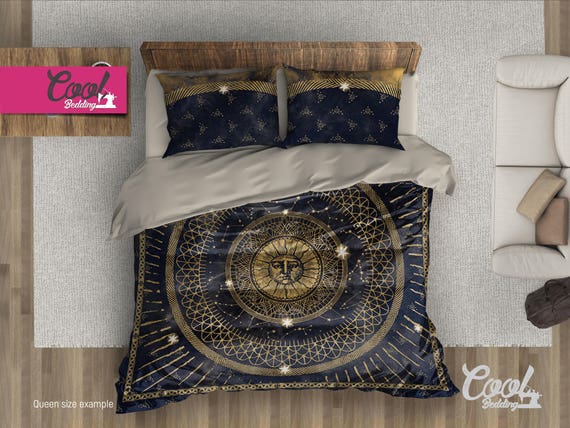 Gold Sun Bedding Set Ancien Mandala Duvet Cover Bohemian Etsy