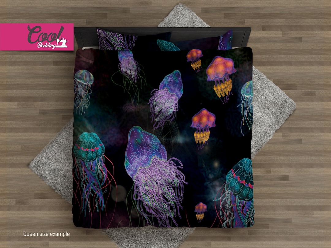 Jellyfish Bedding Set, Ocean Jellyfish Duvet Cover Set, Watercolor