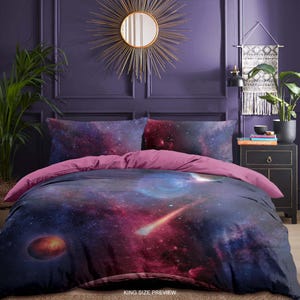 Space Bedding Set, Nebula Galaxy Duvet Cover, Universe Bedding, Cosmos Comforter Set, Deep Space Duvet Cover, Blue Nebula Bed Sheets, B181