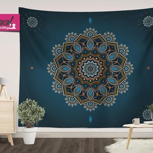 Wall Tapestry, Blue Mandala Wall Hanging, Bohemian Tapestry, L Size, ON SALE
