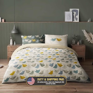 Vogel Muster Bettwäsche Set - Skandinavischer Bettbezug - Minimalistisches Schlafzimmer Dekor, 278