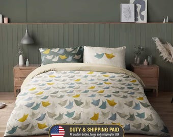 Bird Pattern Bedding Set - Scandinavian Duvet Cover - Minimalist Bedroom Decor, 278