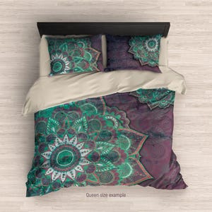 Floral Mandala Bedding Set – Bohemian Quilt Set with Duvet Cover and Shams, Ethnic Design Bed Sheets, Comforter Option by CoolBedding, B49