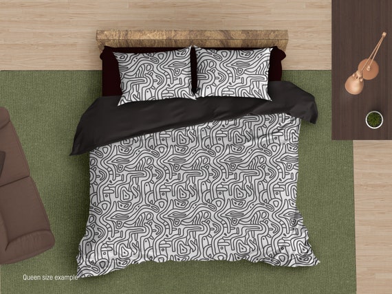 Doodle Lines Bedding Monochrome Duvet Cover Designer Comforter